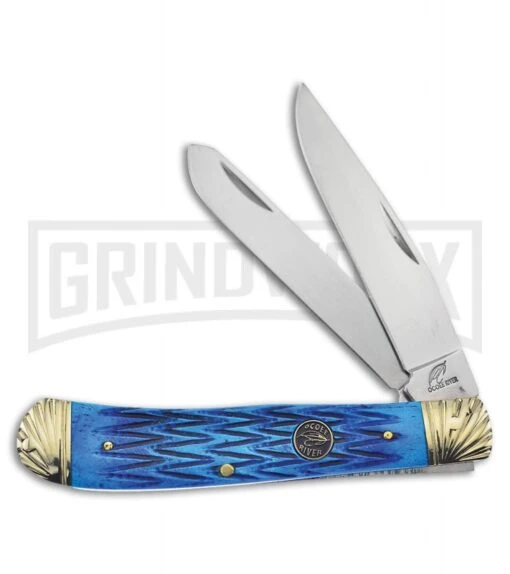 Frost Cutlery Ocoee River Trapper Blue Jigged Bone Pocket Knife -AKC Knife Shop frost cutlery ocoee river trapper blue jig bone BP 25744 jr large