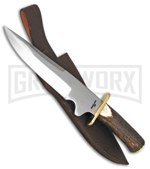 Frost Cutlery Trophy Stag Bowie Stag Antler Fixed Blade Knife - Satin Plain -AKC Knife Shop frost cutlery trophy stag antler satin BHQ 89320 jr large