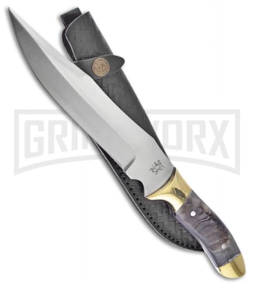 Frost Cutlery Trophy Stag Bowie Ram Horn Fixed Blade Knife - Satin Plain -AKC Knife Shop frost cutlery trophy stag bowie ram horn BP 25484 jr large