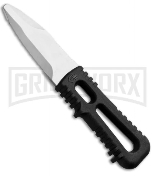 Gerber River Shorty Black Plastic Fixed Blade Dive Knife - Satin Serr -AKC Knife Shop gerber 30 000967n river shorty black large