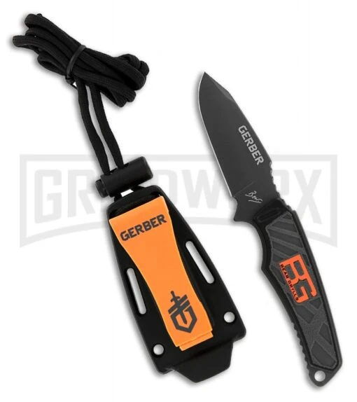 Gerber Bear Grylls Compact Fixed Blade Knife - Black Plain -AKC Knife Shop gerberfixed ultra compact 31 001516 sheath back large