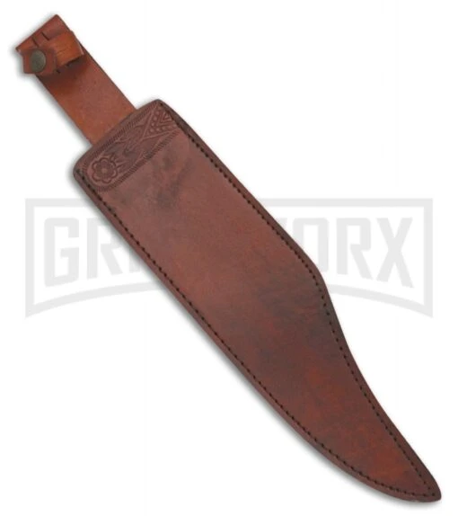 Tallen Primitive Bowie Brown Wood Fixed Blade Knife - Two-Tone Plain -AKC Knife Shop grindworx primitive bowie brown wood tt BP 28369 jr sheath large