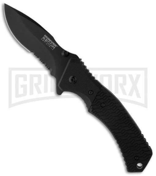 Humvee Tactical Recon Folding Knife - Black Serr -AKC Knife Shop humvee folder hmv ktr 10 large