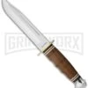 Ka-Bar Bowie Marine Hunter Leather Handle Fixed Blade Knife - Polish Plain -AKC Knife Shop ka bar fixed 1235 marine hunter large