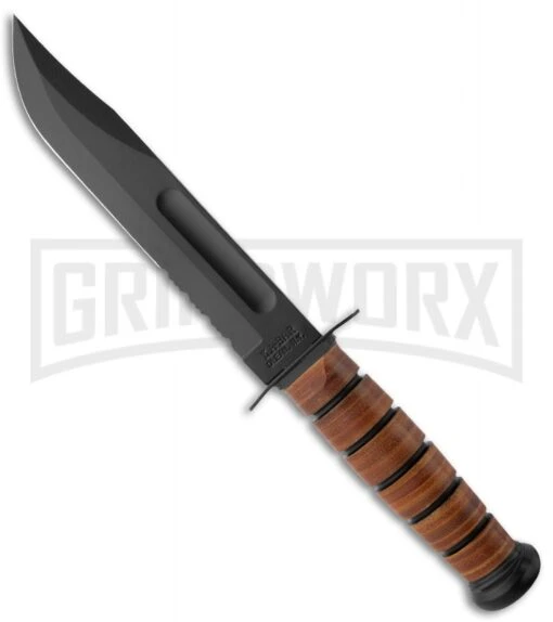 Ka-Bar Bowie Full-Size USMC Knife Leather Sheath - Black Serr -AKC Knife Shop ka bar full size usmc fighting 02 1218 large