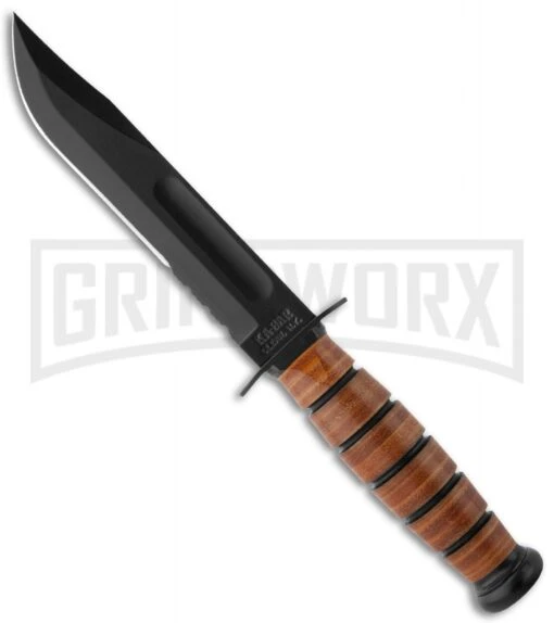 Ka-Bar Bowie Short USMC Fighting / Utility Knife - Black Plain -AKC Knife Shop ka bar short usmc fighting 02 1252 large