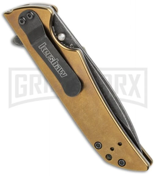 Kershaw Skyline Flytanium Bronze Titanium Folding Knife - Blackwash Plain -AKC Knife Shop kershaw fly1760bw bronze side cm large