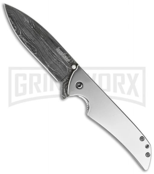 Kershaw Skyline Flytanium Polished Titanium Folding Knife - Damascus Plain -AKC Knife Shop kershaw skyline dam 1760dam flytanium scales mirror cm large