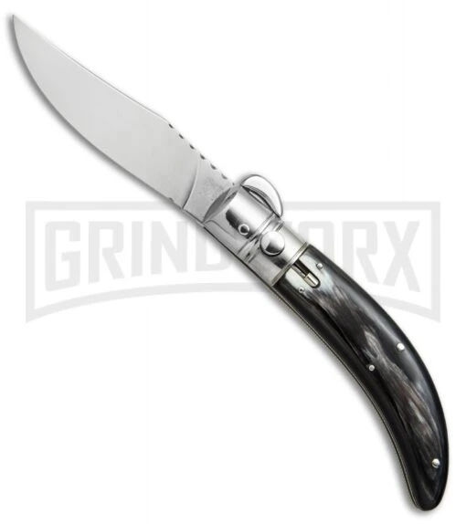 Lepre 9" Dark Horn Sicilian Picklock Filework Automatic Knife - Polish Plain -AKC Knife Shop lepre dark horn sicillian picklock filework mirror STU7 11 BP 18407 er large