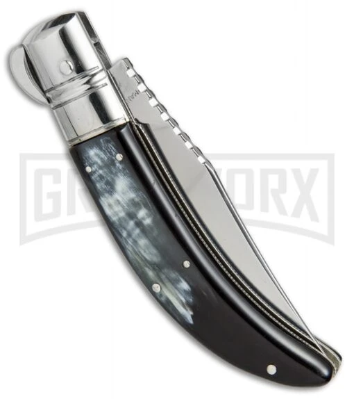 Lepre 9" Dark Horn Sicilian Picklock Filework Automatic Knife - Polish Plain -AKC Knife Shop lepre dark horn sicillian picklock filework mirror STU7 11 BP 18407 er side large