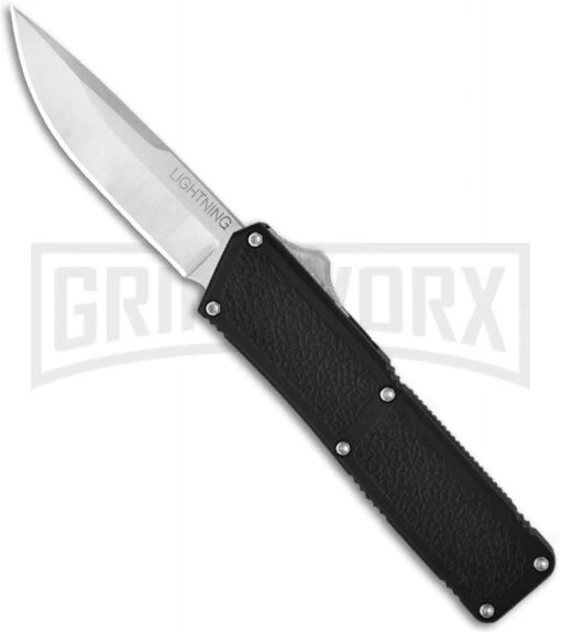 Lightning Black D/A OTF Automatic Knife - Satin Plain -AKC Knife Shop lightning black satin gx 0396 jr large