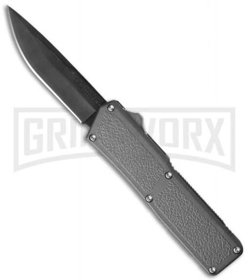 Lightning Gray D/A OTF Automatic Knife - Black Plain -AKC Knife Shop lightning grey black plain large