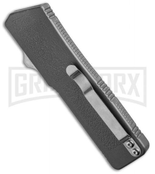 Lightning Gray D/A OTF Automatic Knife - Black Plain -AKC Knife Shop lightning grey black plain side large