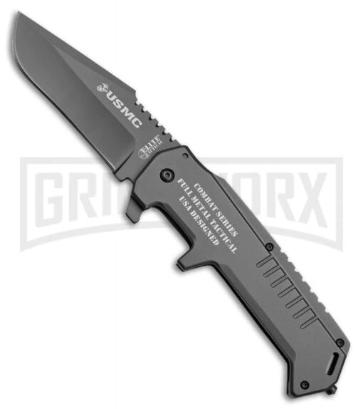 M-Tech USMC Warlord Gray Frame Lock Folding Knife - Gray Plain -AKC Knife Shop m tech usmc warlord gray fl gray BP 28520 jr large