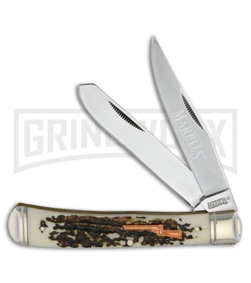 Marble's Trigger Lead Trapper Brown Polymer Manual Folding Knife - Satin Plain -AKC Knife Shop marbles trigger lead trapper brown polymer manual satin BP 28767 jr large