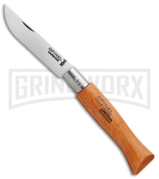 Opinel Knives No. 5 Beech Wood Folding Knife - Carbon Steel Plain -AKC Knife Shop opinel 5 carbon large