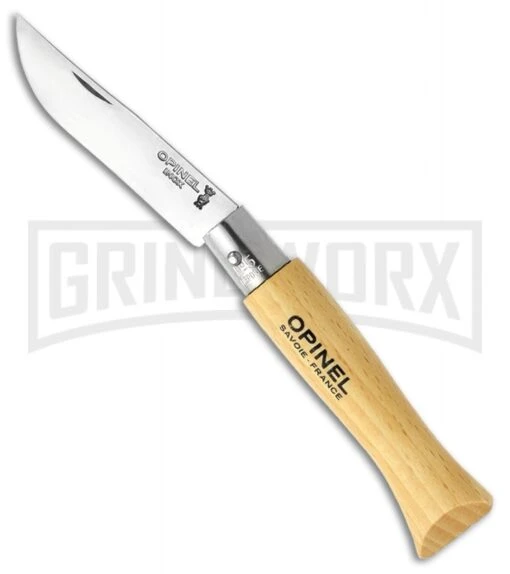 Opinel Knives No. 5 Beech Wood Folding Knife - Stainless Steel Plain -AKC Knife Shop opinel 5stainless 001072 large