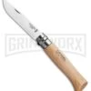 Opinel Knives No. 8 Beech Wood Folding Knife - Stainless Steel Plain -AKC Knife Shop opinel 8 stainless Steel Beech Satin BHQ 14345 jr large