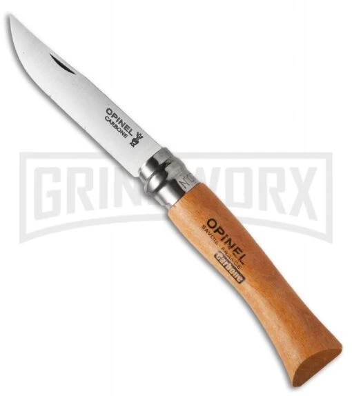 Opinel Knives No. 7 Beech Wood Folding Knife - Carbon Steel Plain -AKC Knife Shop opinel carbon steel beech satin no 7 large