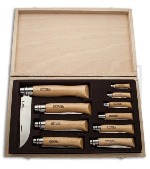 Opinel Stainless Steel Blade Folding Knife Set (Set Of 10) Beechwood -AKC Knife Shop opinel coffret collect 10 set beechwood 001311 large