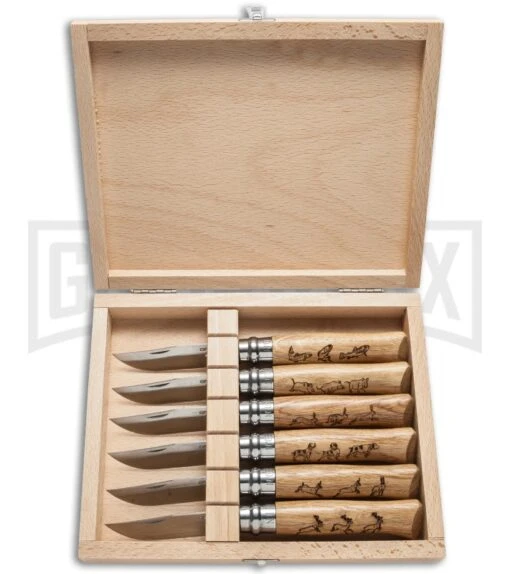 Opinel Knives Nature Series No. 8 Folding Knife Collector Set - Stainless Steel -AKC Knife Shop opinel coffret collection 6 animalia chene 001637 box open cm large