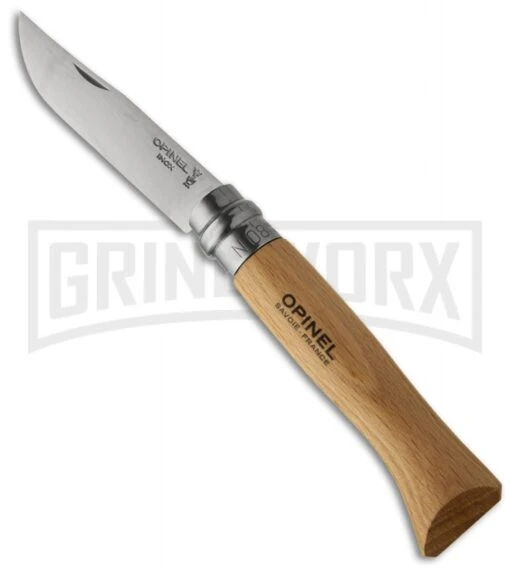 Opinel Knives No. 8 Beech Wood Folding Knife W/ Sheath - Stainless Steel -AKC Knife Shop opinel folding knife beech no 8 large