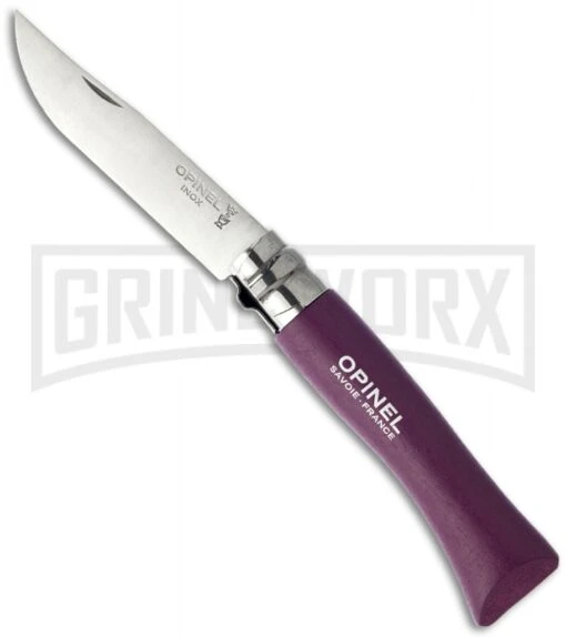 Opinel Knives No. 7 Beech Wood Plum Folding Knife - Stainless Steel -AKC Knife Shop opinel op01427 purple large