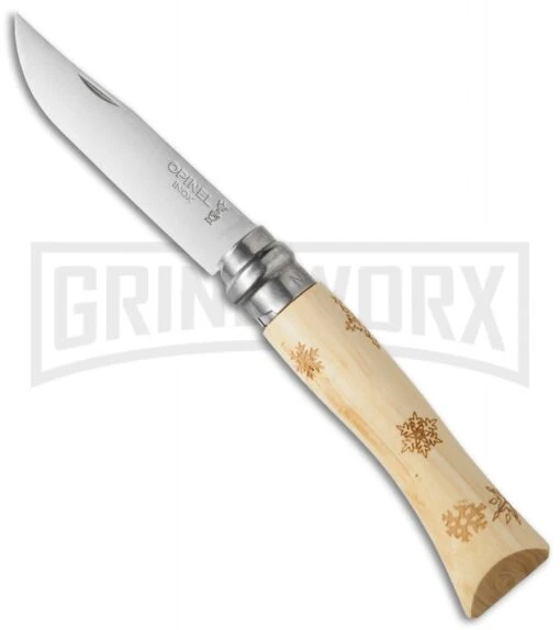 Opinel Knives Nature Snow No. 7 Beech Wood Folding Knife - Stainless Steel -AKC Knife Shop opinel op01553 cm large