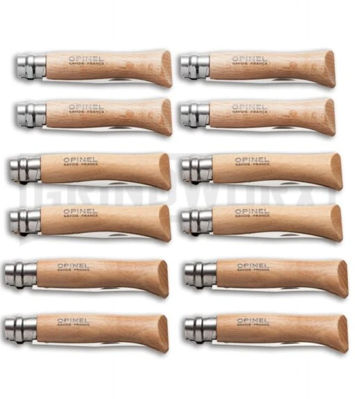 Opinel Knives No. 6, 7 & 8 Stainless Steel Folding Knife Set - 12 Piece -AKC Knife Shop opinel stainless steel beech no 6 7 8 kit large