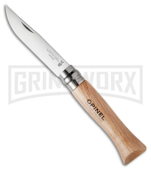 Opinel Knives No. 6 Wood Folding Knife - Stainless Steel Satin Plain -AKC Knife Shop opinel stainless steel beech no 6 large