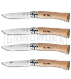 Opinel Knives No. 6, 7 & 8 Stainless Steel Folding Knife Set - 12 Piece -AKC Knife Shop opinel stainless steel beech no 7 group large