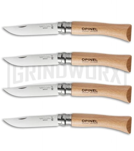 Opinel Knives No. 6, 7 & 8 Stainless Steel Folding Knife Set - 12 Piece -AKC Knife Shop opinel stainless steel beech no 7 group large