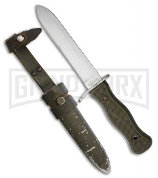 Rite Edge Surplus German Combat OD Green Plastic Fixed Blade Knife - Satin Plain -AKC Knife Shop rite edge surplus german combat od green plastic satin BP 29546 jr large