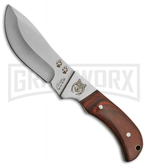 Rite Edge Wolf Skinner Brown Wood Fixed Blade Knife - Satin Plain -AKC Knife Shop rite edge wolf skinner brown wood BP 26007 jr large