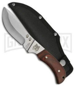 Rite Edge Wolf Skinner Brown Wood Fixed Blade Knife - Satin Plain -AKC Knife Shop rite edge wolf skinner brown wood BP 26007 jr sheath large