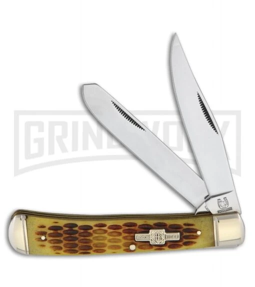 Rough Rider Caballo Trapper Amber Jigged Bone Pocket Knife -AKC Knife Shop rough rider caballo trapper amber jigged bone BP 26488 jr large