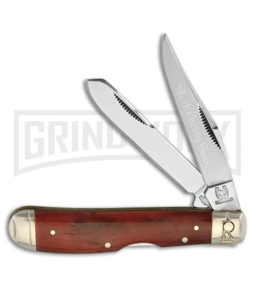 Rough Rider Black Cherry Mini Trapper Smooth Red Bone Pocket Knife -AKC Knife Shop rough rider mini trapper black cherry red bone BP 25851 jr large