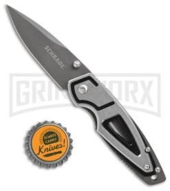 Schrade Layered Gunmetal Gray Folding Knife - Gray Plain -AKC Knife Shop schrade layered linerlock SCH224 BHQ 61937 dl bottlecap large