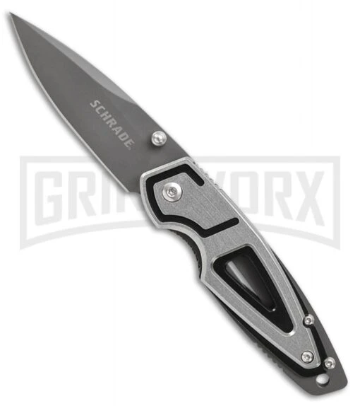 Schrade Layered Gunmetal Gray Folding Knife - Gray Plain -AKC Knife Shop schrade layered linerlock SCH224 BHQ 61937 dl large