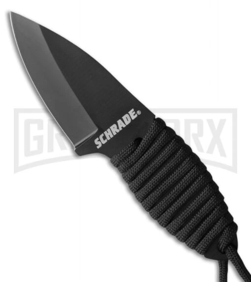 Schrade SCH406N Fixed Blade Neck Knife - Black Plain -AKC Knife Shop schrade sch406n fixed jm large