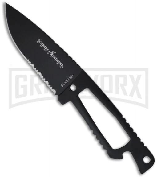 Schrade Extreme Survival SCHF5SN Neck Knife - Black Serr -AKC Knife Shop schrade schf5sn serr fixed large