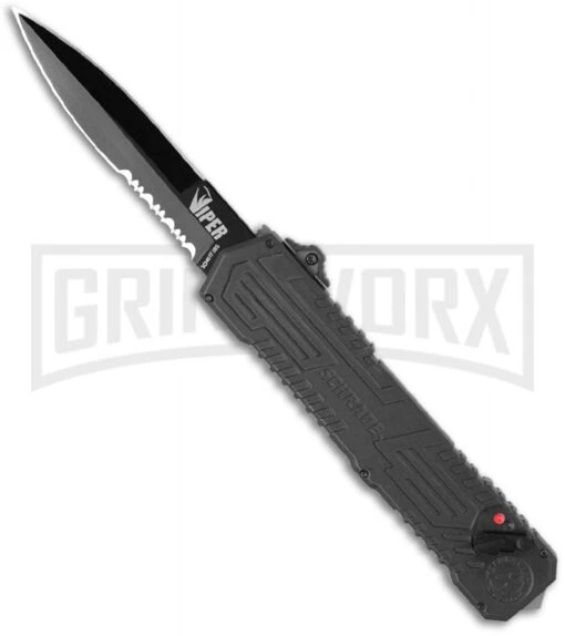 Schrade SCHOTF3BS Viper OTF Assisted Opening Knife - Black Serr -AKC Knife Shop schrade schotf3 bhq 12165 jr large