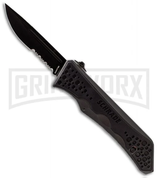 Schrade SCHOTF7BS Black OTF Spring Assisted Knife - Black Serr -AKC Knife Shop schrade schotf7bs large