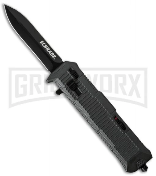 Schrade SCHOTF8B Viper OTF Gray Automatic Knife - Black Plain -AKC Knife Shop schrade schotf8b cm large