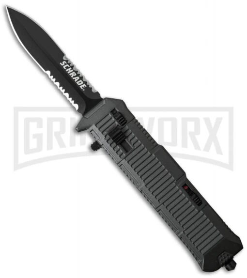 Schrade SCHOTF8BS Viper OTF Black Aluminum Assisted Knife - Black Serr -AKC Knife Shop schrade schotf8bs cm large