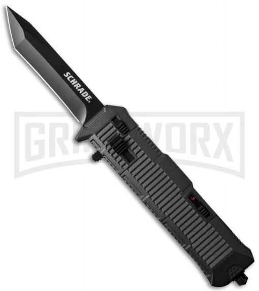 Schrade SCHOTF8TB Viper OTF Black Aluminum Assisted Knife - Tanto Black Plain -AKC Knife Shop schrade schotf8tb cm large