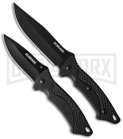 Schrade Fixed Blade/Folding Knife Gift Pack - Black -AKC Knife Shop schrade two schf29 cm large