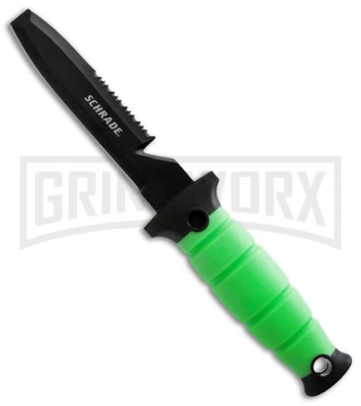 Schrade Water Rat Green Fixed Blade Dive Knife - Black Serr -AKC Knife Shop schrade water rat fixed dive neon green large