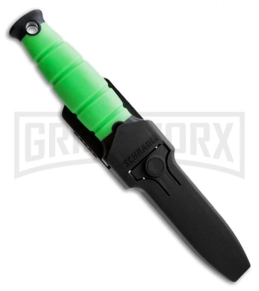 Schrade Water Rat Green Fixed Blade Dive Knife - Black Serr -AKC Knife Shop schrade water rat fixed dive neon green sheath large