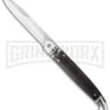 SKM 9.5" Dark Wood Fancy LeverLock Automatic Stiletto Knife - Satin Bayo -AKC Knife Shop skm 9 5in wood leverlock cm large